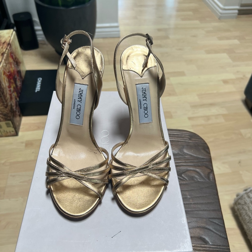 Jimmy choo Nappa metallic gold heel sandal